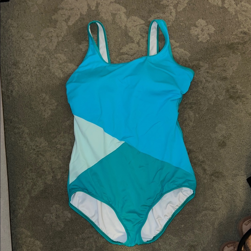 Lands' End Women's Teal and Aqua One Piece Swimsuit